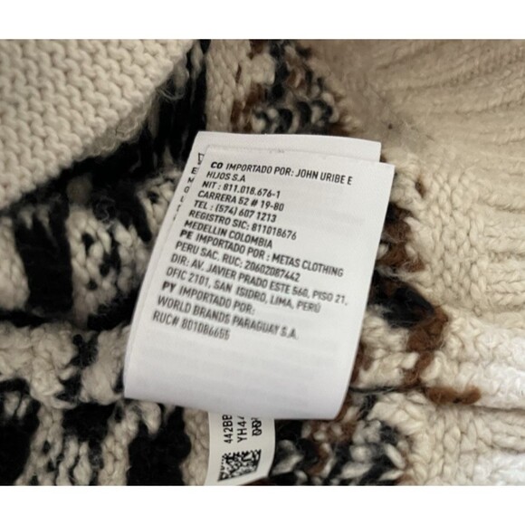 American Eagle Sweater Men Cream Fair Isle Moose Deer Hooded Pullover Size Large - Picture 5 of 6